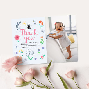 Süße Blumen-Biene Kinder-Geburtstagsfoto Dankeskarte