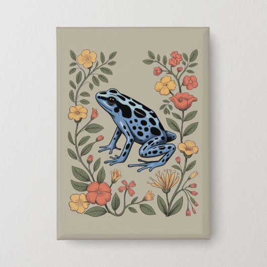 Süße Blumen Blau Pfeilgiftfrosch Kröte Froschliebh Button (Vorderseite)