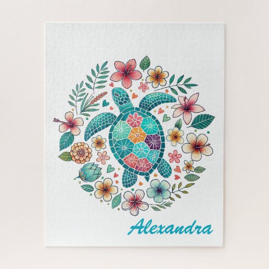  Süße Blumen-Boho-Meeres-Schildkröte mit eigenem N Puzzle (Vertikal)