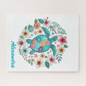  Süße Blumen-Boho-Meeres-Schildkröte mit eigenem N Puzzle (Horizontal)