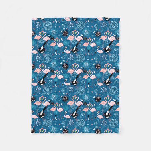 Süße Blumen Flamingos Muster Fleecedecke (Vorderseite)