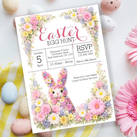 Süße Blumen-Hasen-Oster-Eier-Suche-Mittagessen Einladung