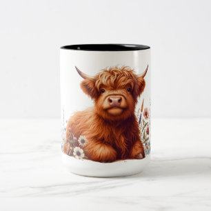 Süße Blumen Highland-Kuh Zweifarbige Tasse
