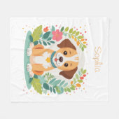 Süße Blumen-Hund-Welpe Fleecedecke (Vorderseite (Horizontal))