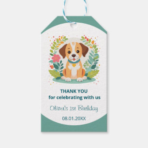 Süße Blumen-Hund-Welpen-Kinder-Geburtstagsfeier Geschenkanhänger