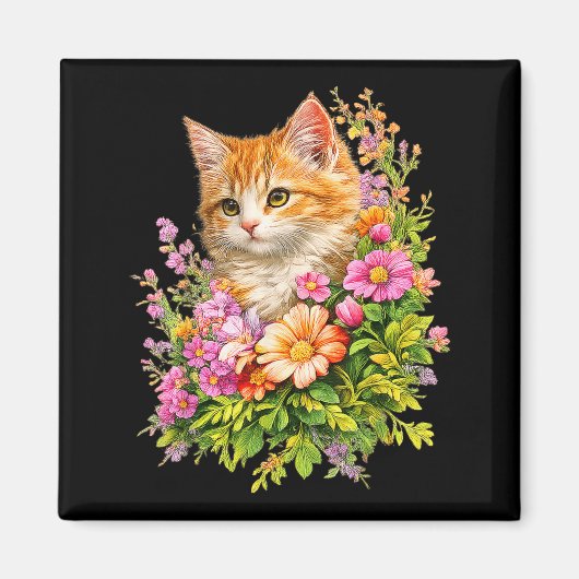 Süße Blumen-Kätzchen-Garten-Blumen-Katzen-Geschenk Magnet (Vorne)