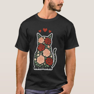 Süße Blumen Katzenbesitzer Kunst mit Herzen und Ro T-Shirt