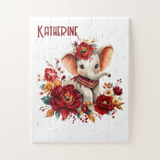 Süße Blumen-Terrakotta-Elefanten-Puzzles Puzzle (Vertikal)