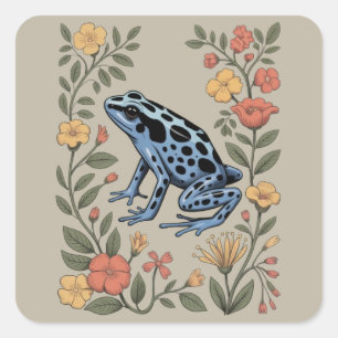 Süße Blumenblaue Pfeilgiftfrosch-Kröte Froschliebh Quadratischer Aufkleber