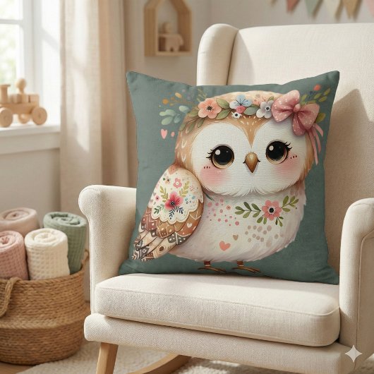 Süße Blumeneule mit Schleife Kissen