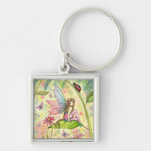 Süße Blumenfee und Marienkäfer Fantasy-Kunst Schlüsselanhänger