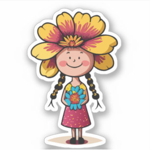 Süße Blumenkinder Cartoonfigur Aufkleber