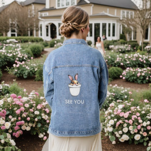 Süße Blumentopf-Hasen-Text Jeansjacke
