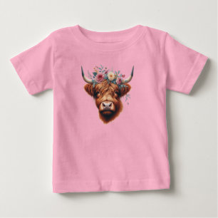 Süße, blumige Frühlings-Hochlandkuh Baby T-shirt