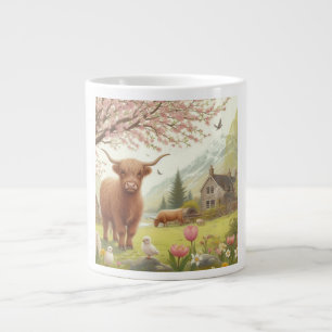 Süße, blumige Frühlings-Hochlandkuh Jumbo-Tasse