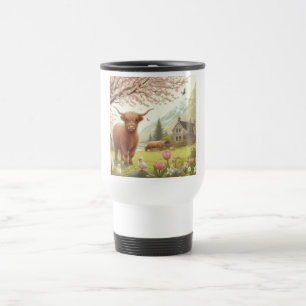 Süße, blumige Frühlings-Hochlandkuh Reisebecher