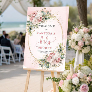 Süße Blush Pink Florale Grünpflanzen Baby Shower B Poster