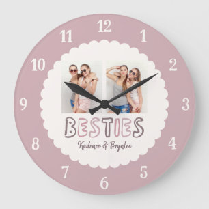 Süße, bogenförmige 2-Foto-Besties in beliebigen Fa Große Wanduhr