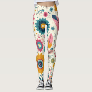 Süße Bohemian Blumen Federn Druck Leggings