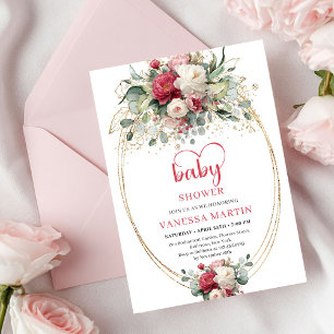 Süße Bohemian Burgunder Weiße Grünzeug Babyparty Einladung
