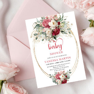 Süße Bohemian Ruby-Rot-Blush-Gold-Baby-Party Einladung