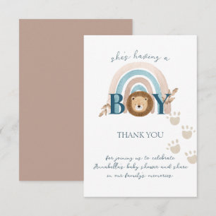 Süße Boho-Baby-Jungen-Löwenjungen-Pfotenabdrücke Dankeskarte