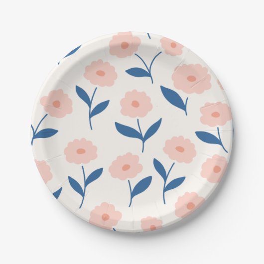 Süße Boho-Chic-Rosa-Blumenmuster  Pappteller (Vorderseite)