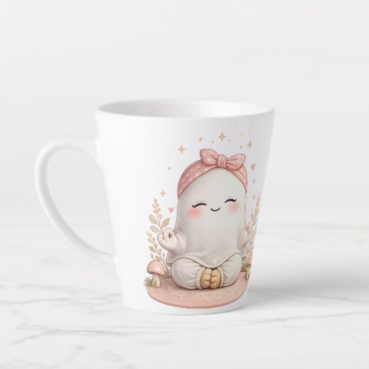 Süße Boho lächelnde Geist mit rosa Schleife Kaffee Milchtasse (Links)