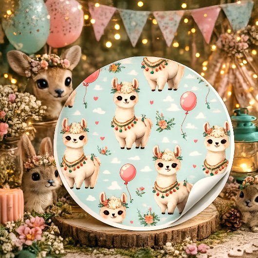 Süße Boho-Lama Quadratischer Aufkleber