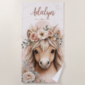 Süße Boho-Pferd Personalisierter Name Mädchen Strandtuch (Vorderseite)