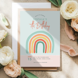 Süße Boho-Regenbogen-Mädchen zum 5. Geburtstag Einladung