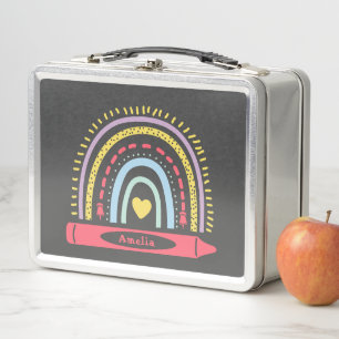 Süße Boho-Regenbogen personalisierte Kinders Namen Metall Brotdose