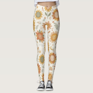 Süße Boho-Sonnenblumen-Sonne- und Regenbogen-Fraue Leggings