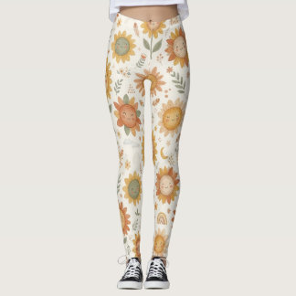 Süße Boho-Sonnenblumen-Sonne- und Regenbogen-Fraue Leggings