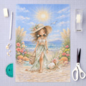 Süße Boho-Stil Mädchen-Strand-Szene-Decoupage  Seidenpapier (Handwerk)