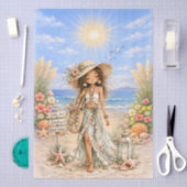 Süße Boho-Stil Mädchen Strand Szene Decoupage Seidenpapier (Handwerk)