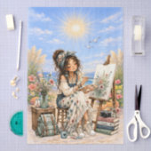 Süße Boho-Stil Mädchen-Strand-Szene-Decoupage  Seidenpapier (Handwerk)