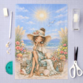 Süße Boho-Stil Mädchen-Strand-Szene-Decoupage  Seidenpapier (Handwerk)