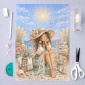 Süße Boho-Stil Mädchen Strand Szene Decoupage  Seidenpapier (Handwerk)
