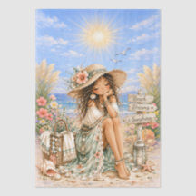 Süße Boho-Stil Mädchen Strand Szene Decoupage