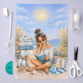 Süße Boho-Stil Mädchen Strand Szene Decoupage  Seidenpapier (Handwerk)