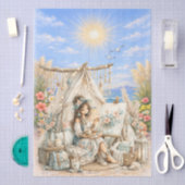 Süße Boho-Stil Mädchen Strand Szene Decoupage Seidenpapier (Handwerk)