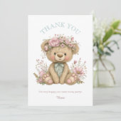 Süße Boho-Teddybär-Geburtstagsfeier Dankeskarte (Stehend Vorderseite)