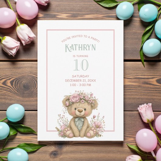 Süße Boho-Teddybär-Geburtstagsfeier Einladung