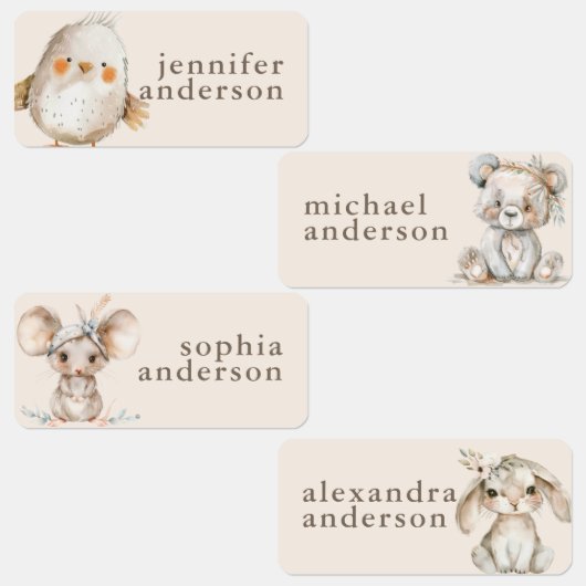 Süße Boho-Tiere Mädchen Kinder wasserfeste Name Etiketten (Gruppe)