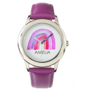 Süße Boho-Wasserfarbe Regenbogen und Name für Mädc Armbanduhr