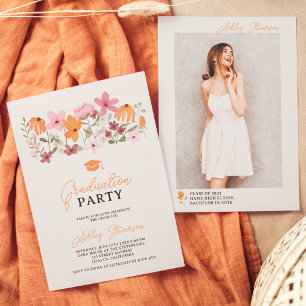 Süße Boho-Wiese orange Wildblume Abschluss Einladung