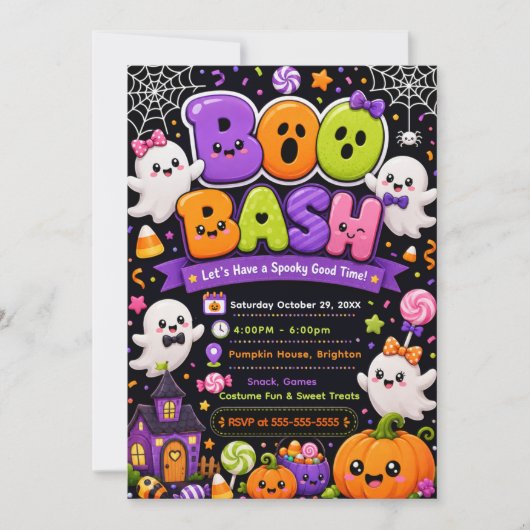 Süße Boo-Bash-Halloween-Party Einladung (Vorderseite)