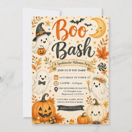 Süße Boo-Bash-Spooktacular-Party Einladung (Vorderseite)