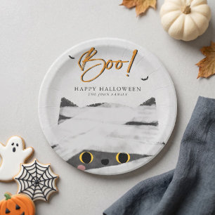 Süße Boo-Mumien-Katze Halloween Pappteller
